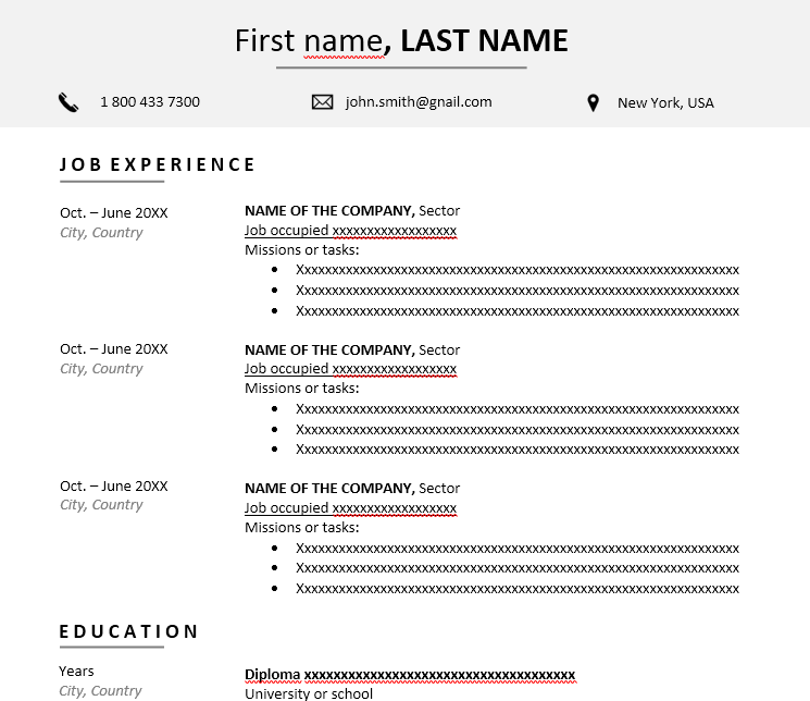 CV Etats Unis in Word doc